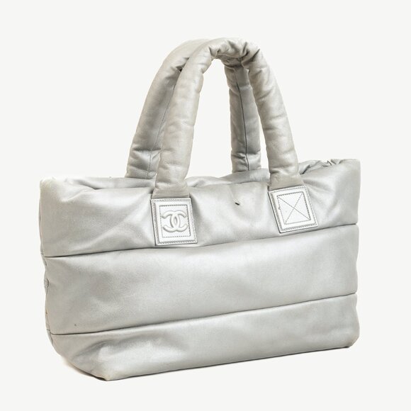 Chanel Silver & Navy Reversible Coco Cocoon Puffer Leather Large Tote Bag - Picture 2 of 12